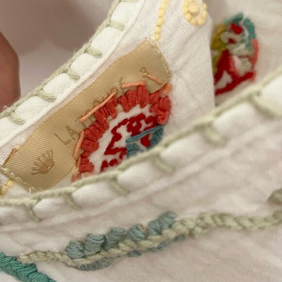 La Troupe Women's Embroidered Swim Cover Up White Floral Bird Print Tasseled - Picture 6 of 10